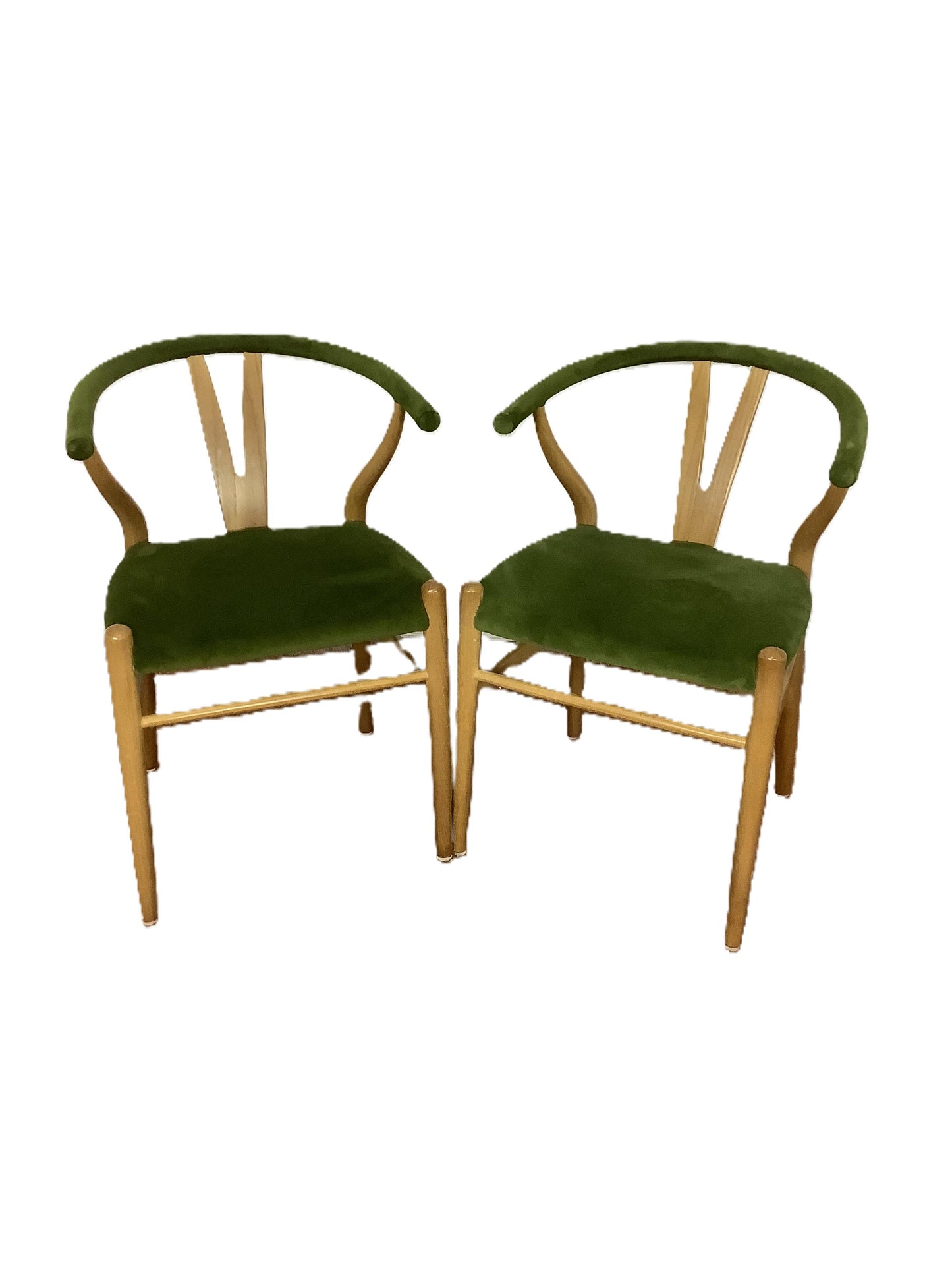 2 x Green Velvet Wishbone Chairs F27369