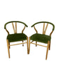 2 x Green Velvet Wishbone Chairs F27369