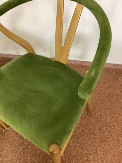 2 x Green Velvet Wishbone Chairs F27369