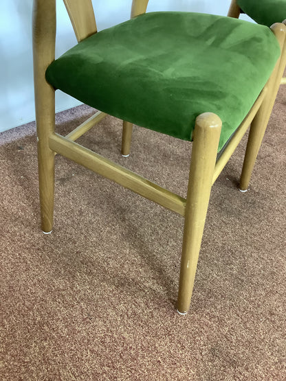 2 x Green Velvet Wishbone Chairs F27369