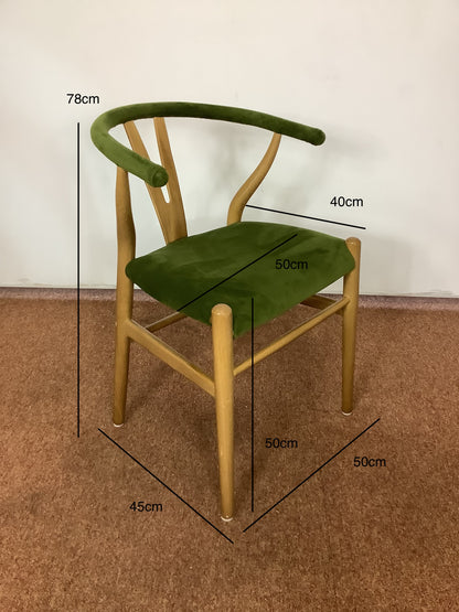 2 x Green Velvet Wishbone Chairs F27369