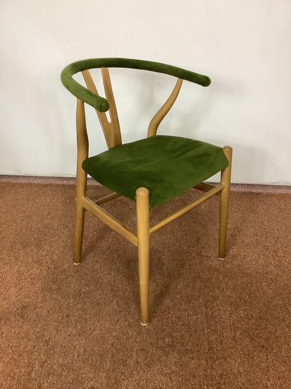 2 x Green Velvet Wishbone Chairs F27369