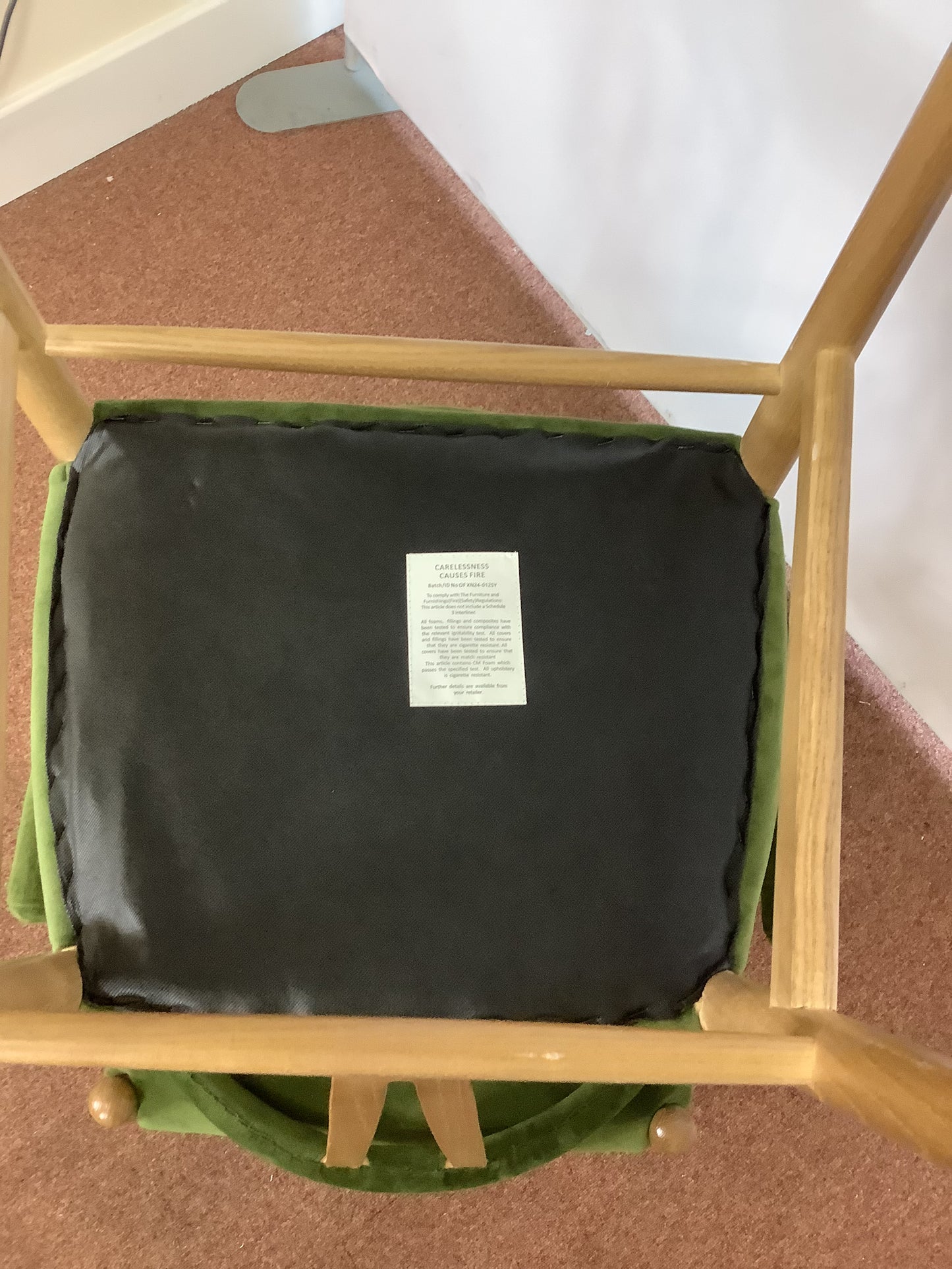 2 x Green Velvet Wishbone Chairs F27369