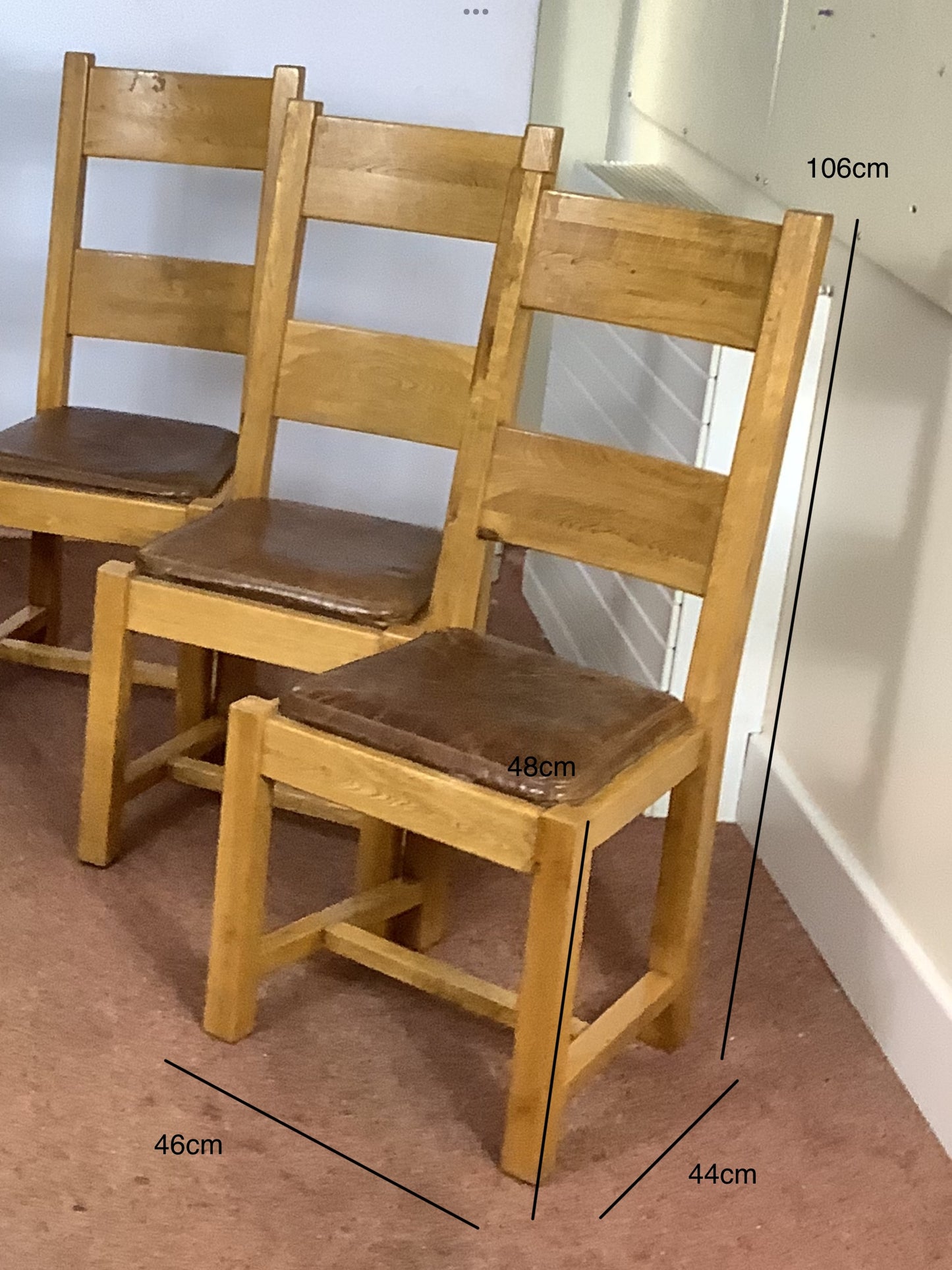6 x Solid Oak Wood with Brown Leather Seat Dining Chairs F27291.