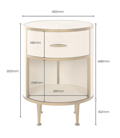 Round Ivory/Cream Faux Shagreen Bedside Cabinet F27293.