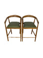 {PAIR} SKLUM Visby Dark Teak Wood & Military Green Leather High Stool F27446